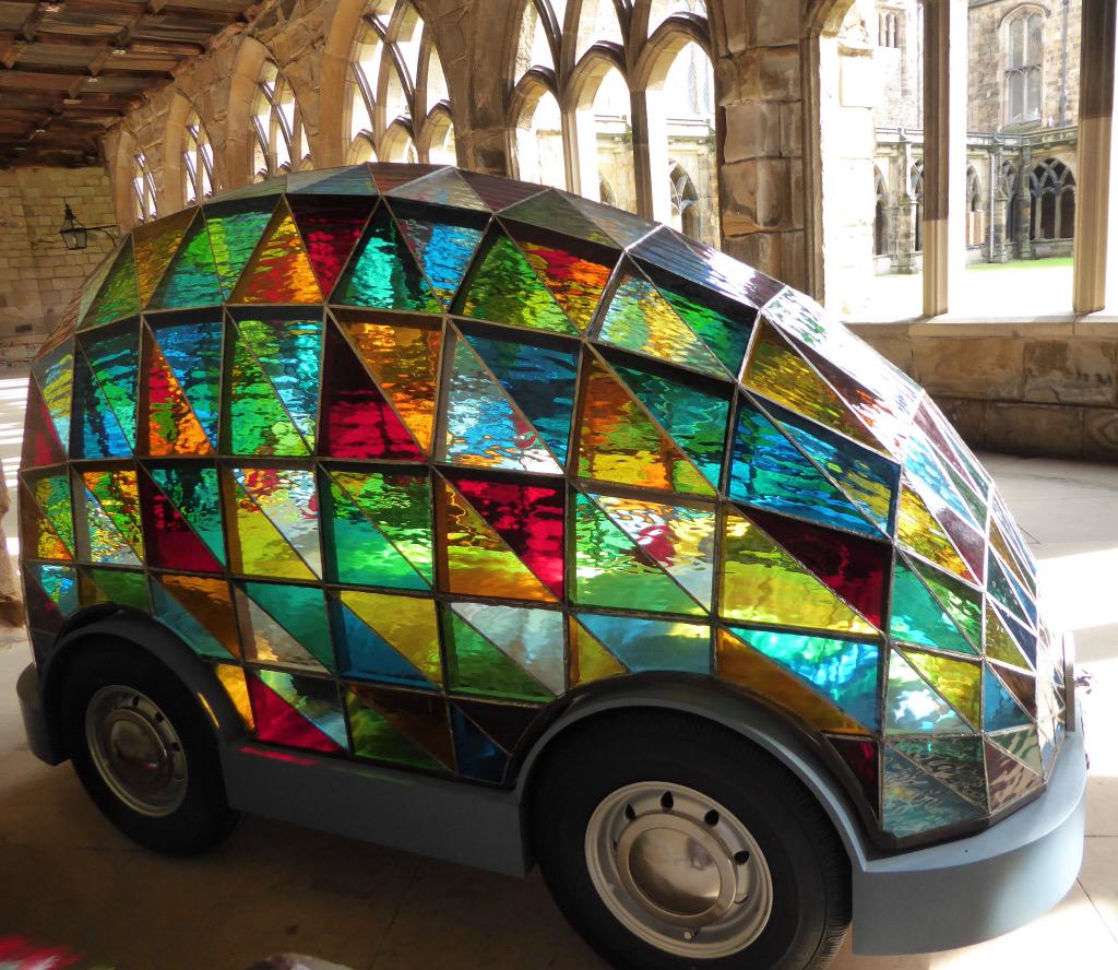 Stained glass car Durham Cathedral