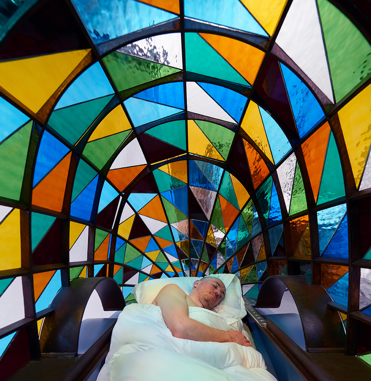 Stained glass driverless sleeper car